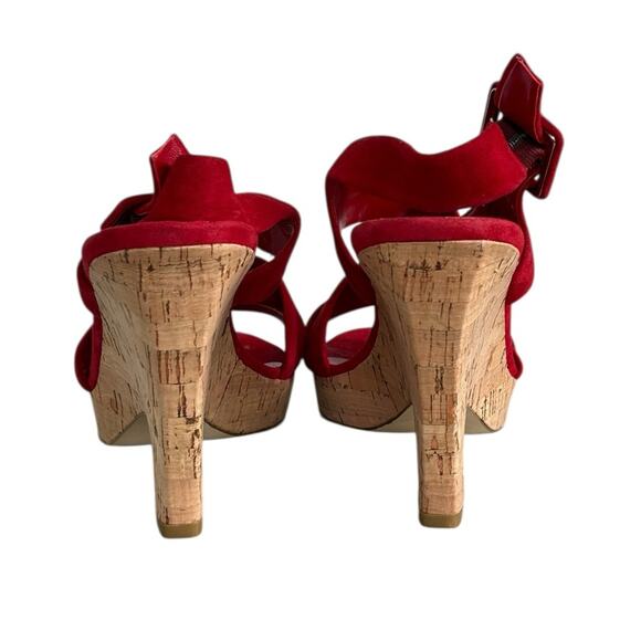 Franco Sarto Red Wedge Sandals with Cork Heel Sz 10 - Picture 6 of 14